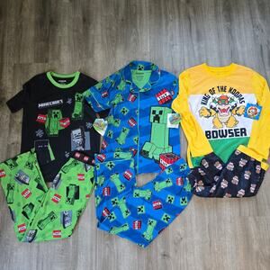 NEW 10/12 Boy's Minecraft Pajamas Mario Bowser Pajama Lot PJ Bundle